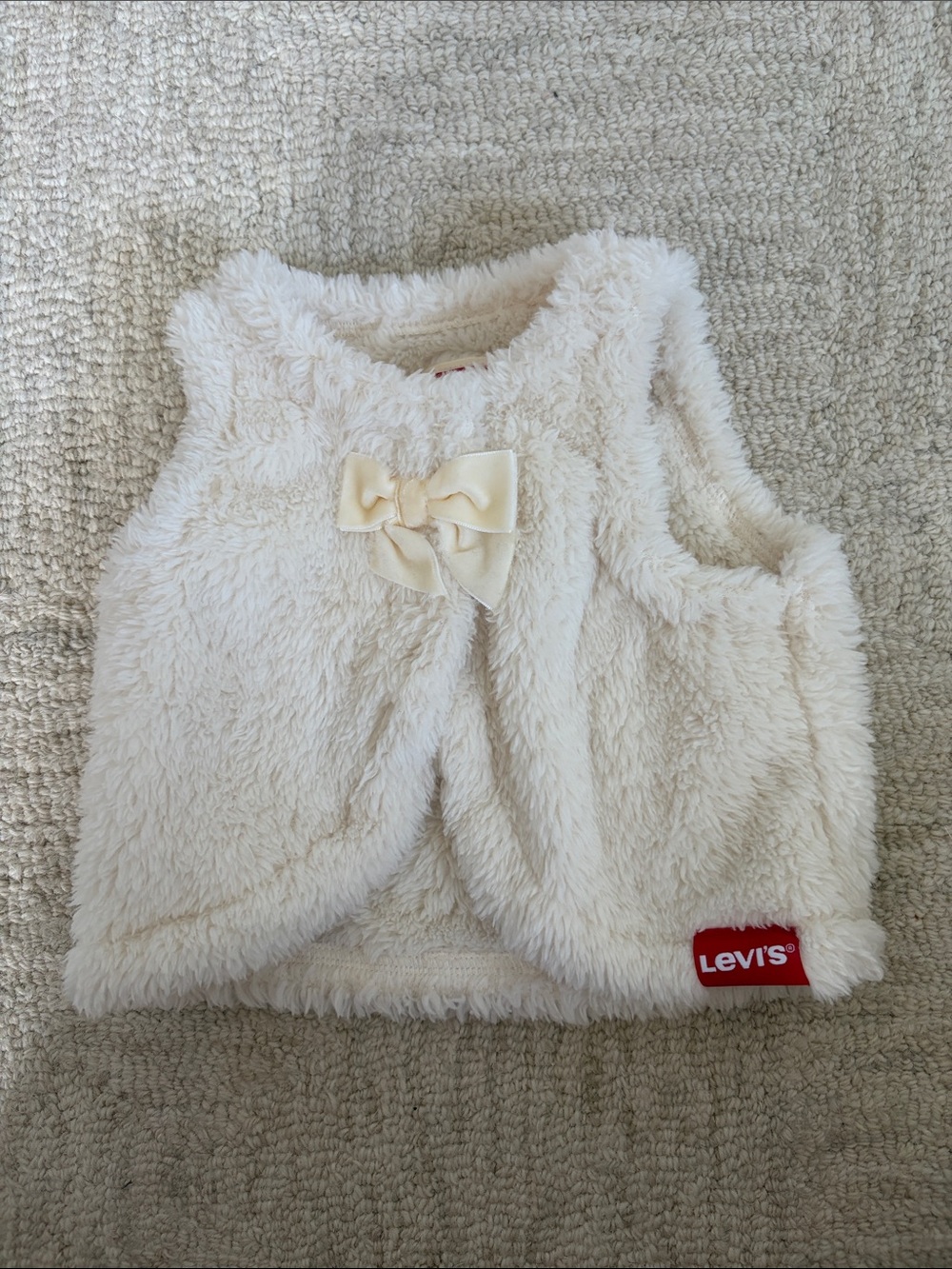 Levi's Cream Plush Baby Vest with Bow Accent